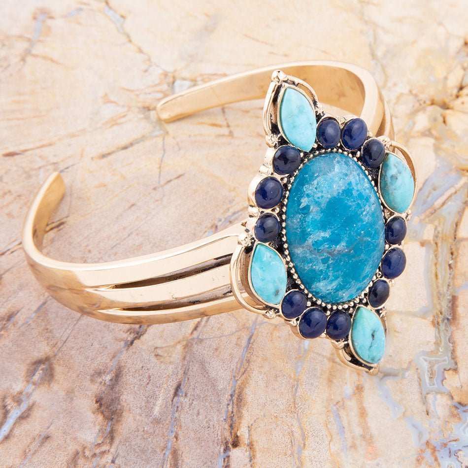 Regal Blue Apatite Mixed Stone Golden Cuff Bracelets - Barse Jewelry - Flyclothing LLC