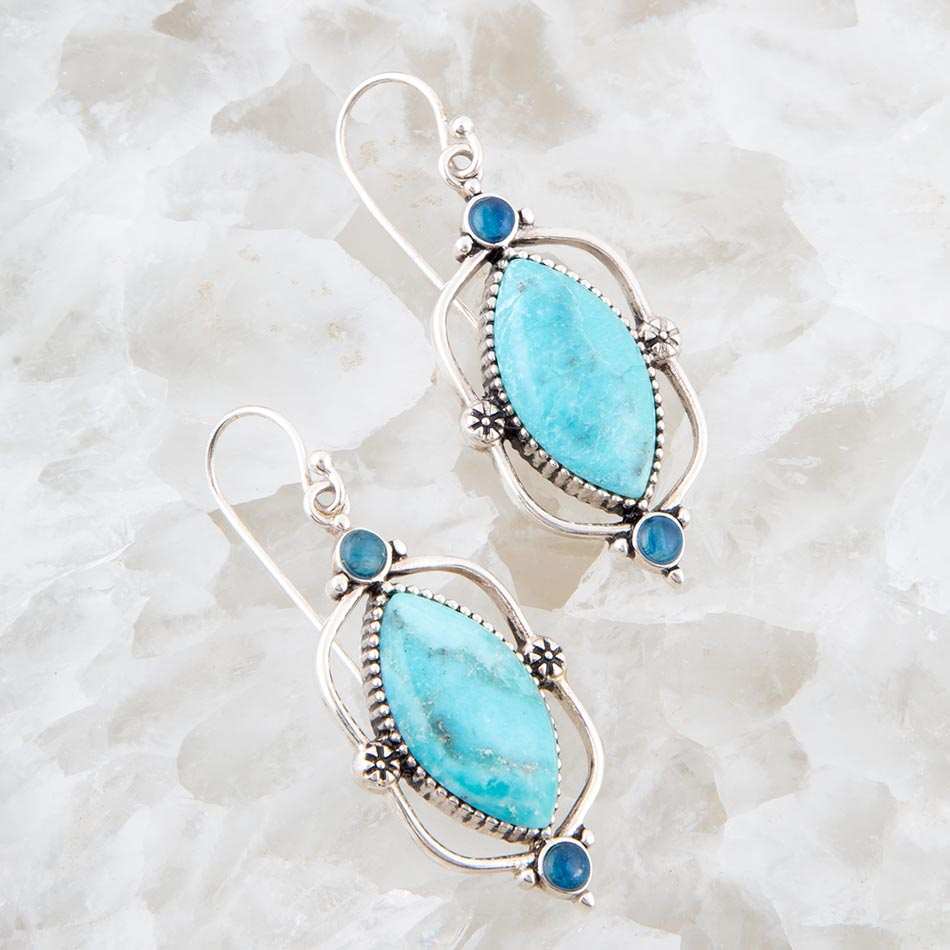 Regal Blue Turquoise and Apatite Sterling Silver Drop Earrings - Barse Jewelry - Flyclothing LLC
