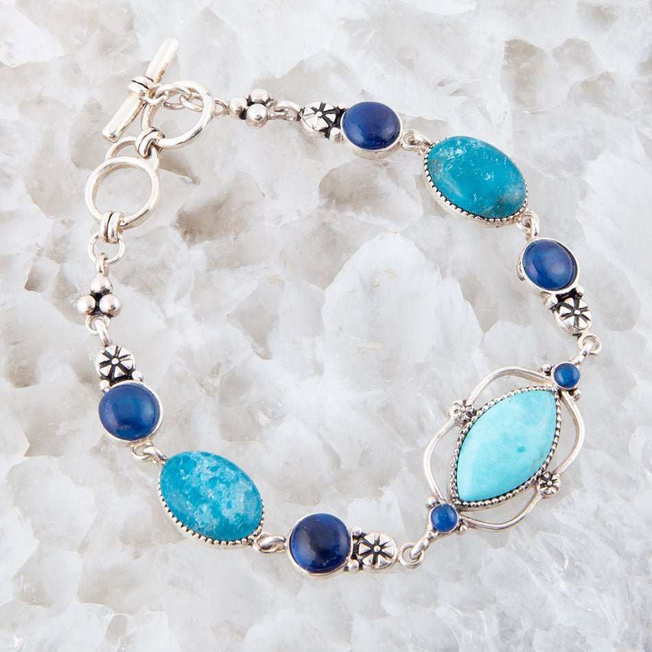 Regal Blue Turquoise and Apatite Sterling Silver Link Bracelet - Barse Jewelry - Flyclothing LLC