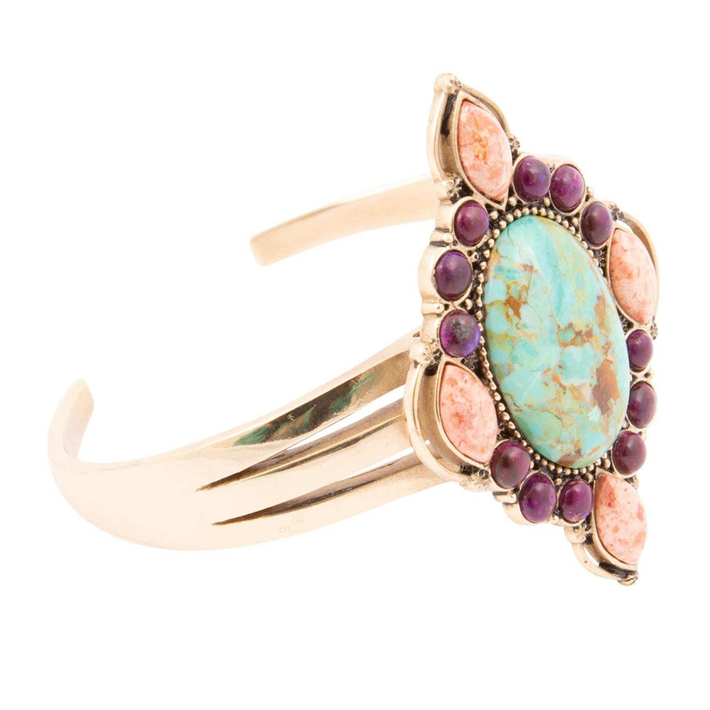 Regalia Blue Turquoise Purple and Orange Coral Golden Cuff Bracelet - Barse Jewelry - Flyclothing LLC