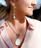 Rhodonite and White Pearl Golden Butterflies Post Drop Earrings - Barse Jewelry - Flyclothing LLC