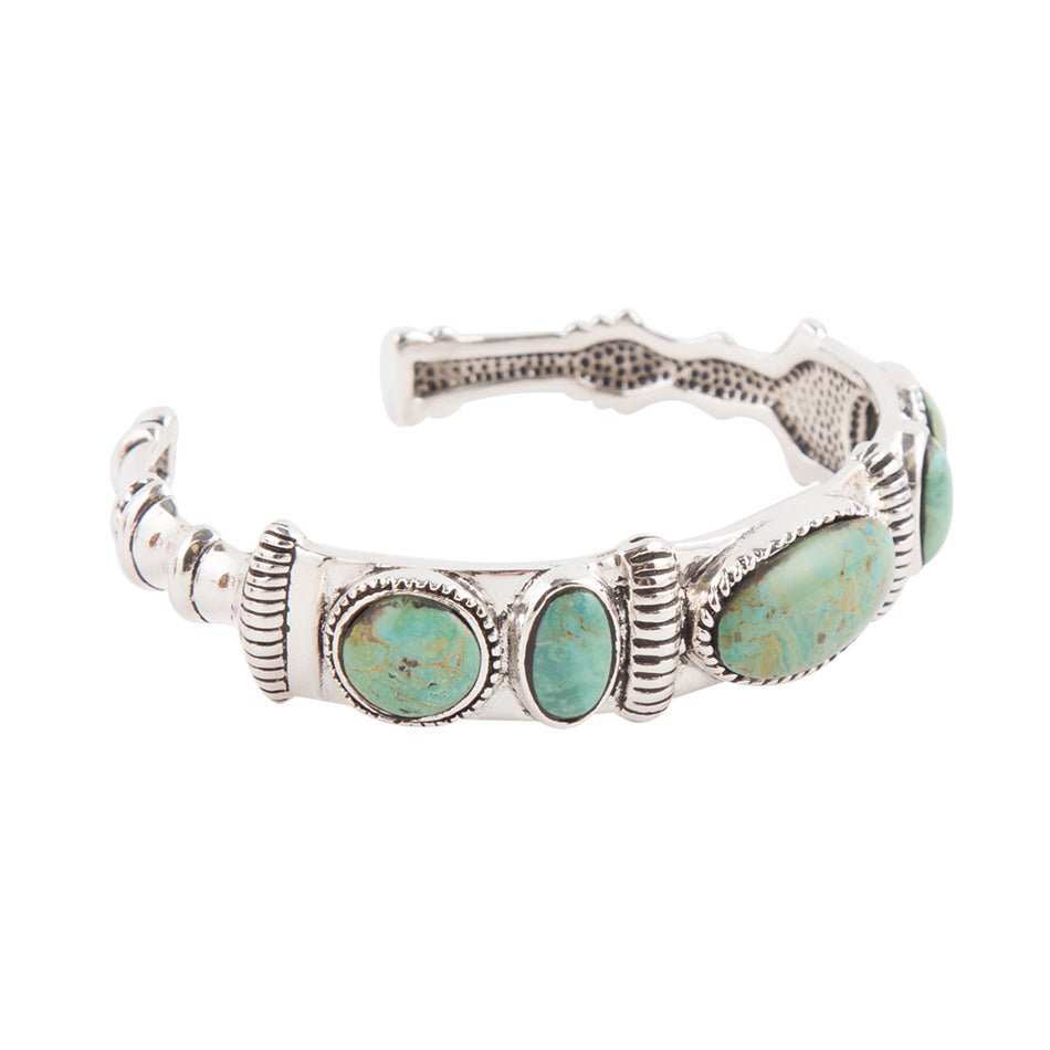 Ribbed Sterling Silver and Blue Turquoise Cuff Bracelet - Barse Jewelry - Flyclothing LLC