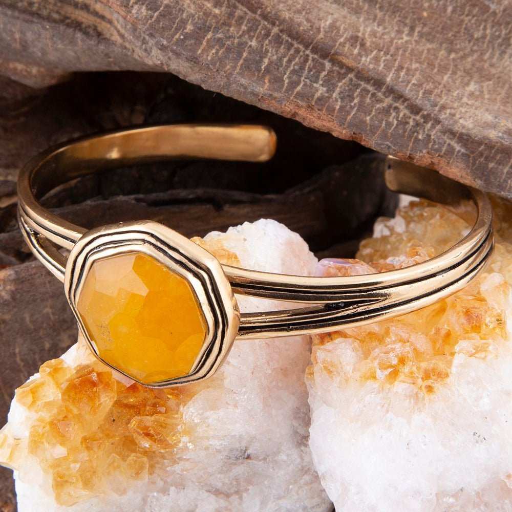 River Rocks Yellow Quartz and Golden Cuff Bracelet - Barse Jewelry - Flyclothing LLC
