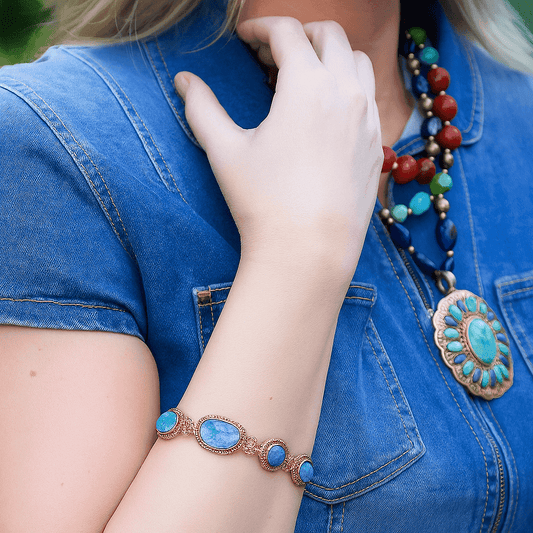 Roped Denim Blue Lapis Golden Link Bracelet - Barse Jewelry - Flyclothing LLC