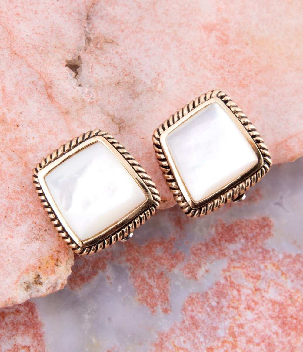Roped Mother of Pearl Golden Clip Earrings - Barse Jewelry - Flyclothing LLC