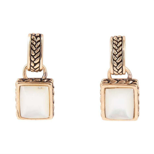 Roped White Mother of Pearl Golden Post Earrings - Barse Jewelry - Flyclothing LLC
