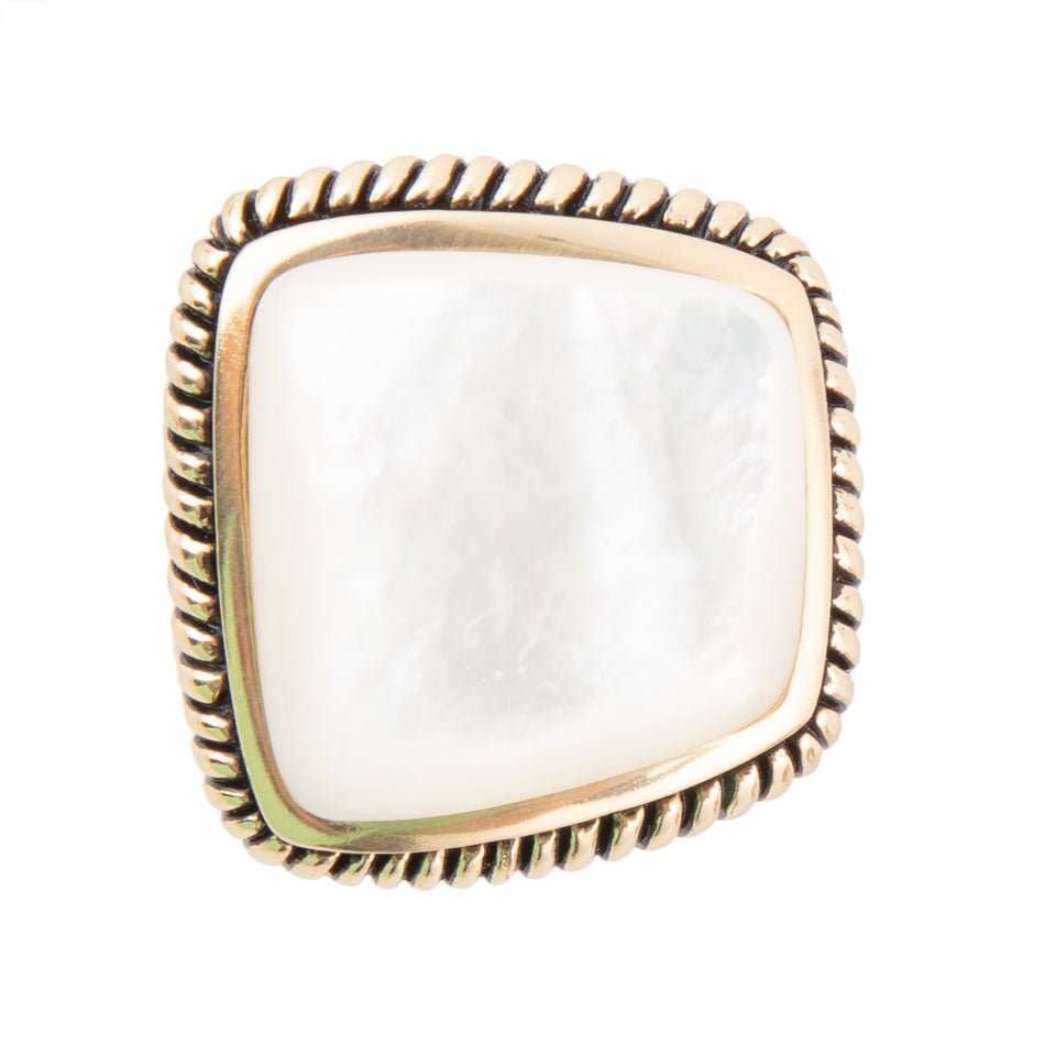 Roped White Mother of Pearl and Golden Statement Ring - Barse Jewelry - Flyclothing LLC
