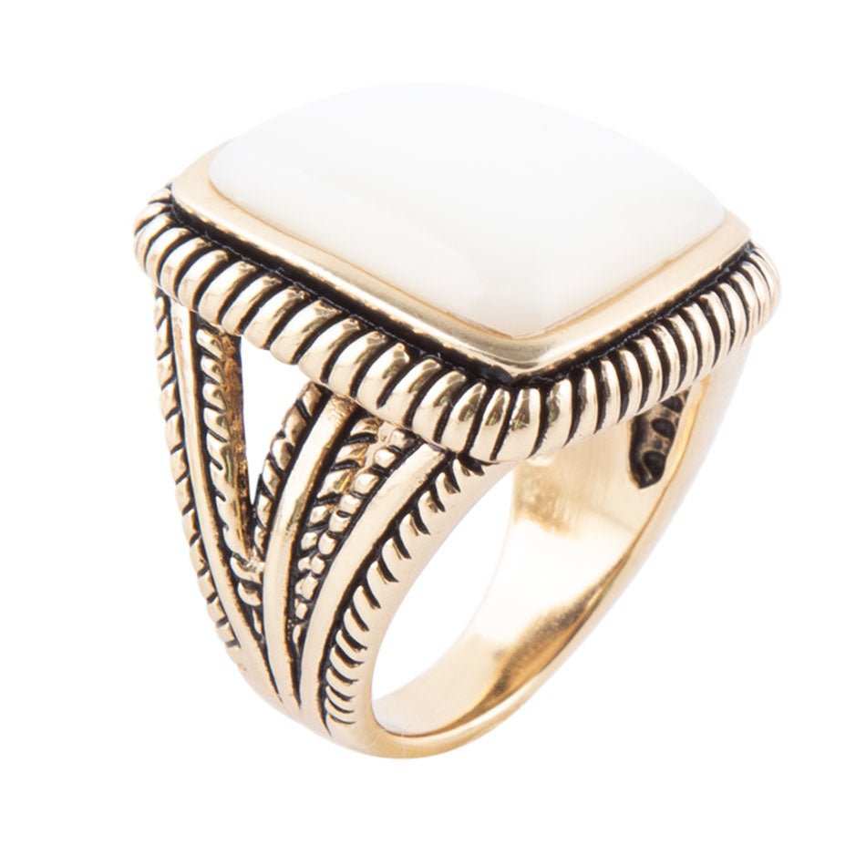 Roped White Mother of Pearl and Golden Statement Ring - Barse Jewelry - Flyclothing LLC