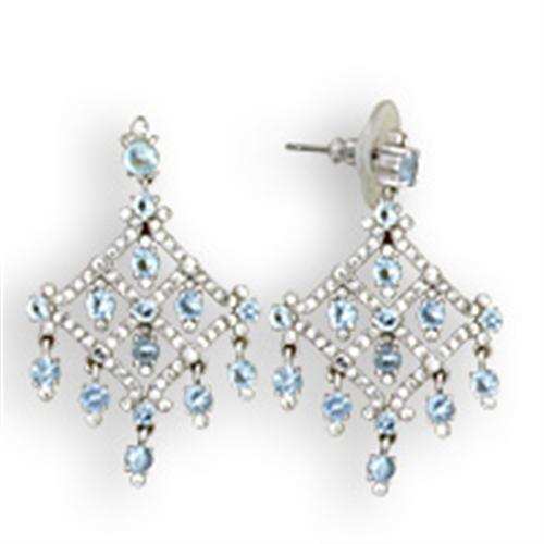 S35801 - Rhodium 925 Sterling Silver Earrings with Top Grade Crystal in Sea Blue - Alamode - Flyclothing LLC