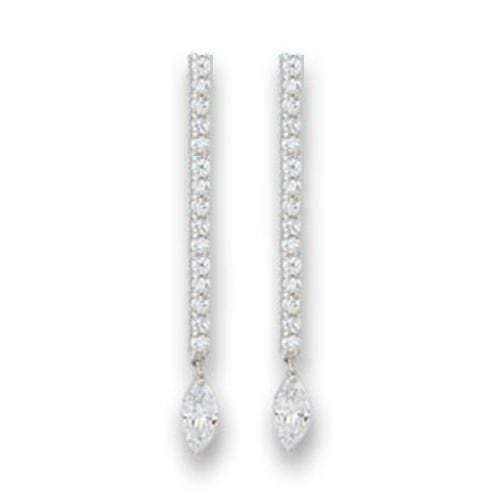 S411207 - Rhodium 925 Sterling Silver Earrings with AAA Grade CZ in Clear - Alamode - Flyclothing LLC
