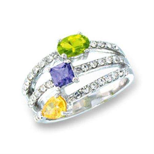 S43304 - Rhodium 925 Sterling Silver Ring with AAA Grade CZ in Multi Color - Alamode - Flyclothing LLC