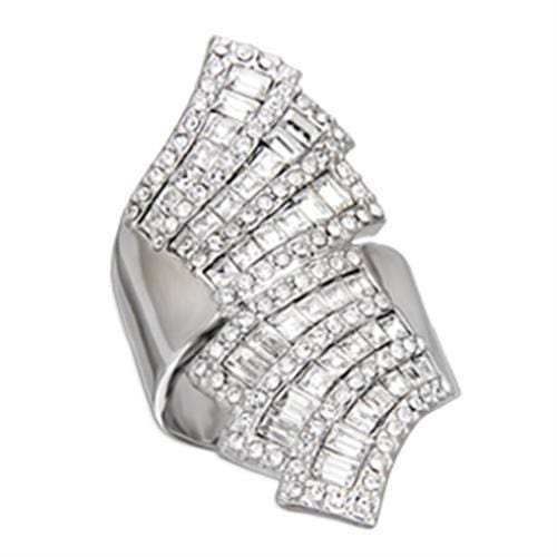 S54918 - Rhodium 925 Sterling Silver Ring with Top Grade Crystal in Clear - Alamode - Flyclothing LLC