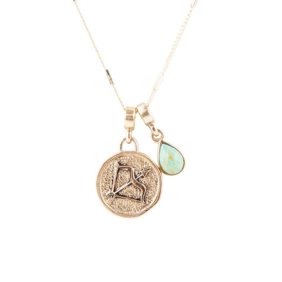 Sagittarius - Zodiac Blue Turquoise Golden Charm Necklace - Barse Jewelry - Flyclothing LLC