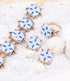 Santorini Blue and White Tile Golden Statement Ring - Barse Jewelry - Flyclothing LLC