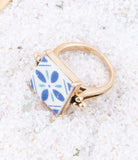 Santorini Blue and White Tile Golden Statement Ring - Barse Jewelry - Flyclothing LLC
