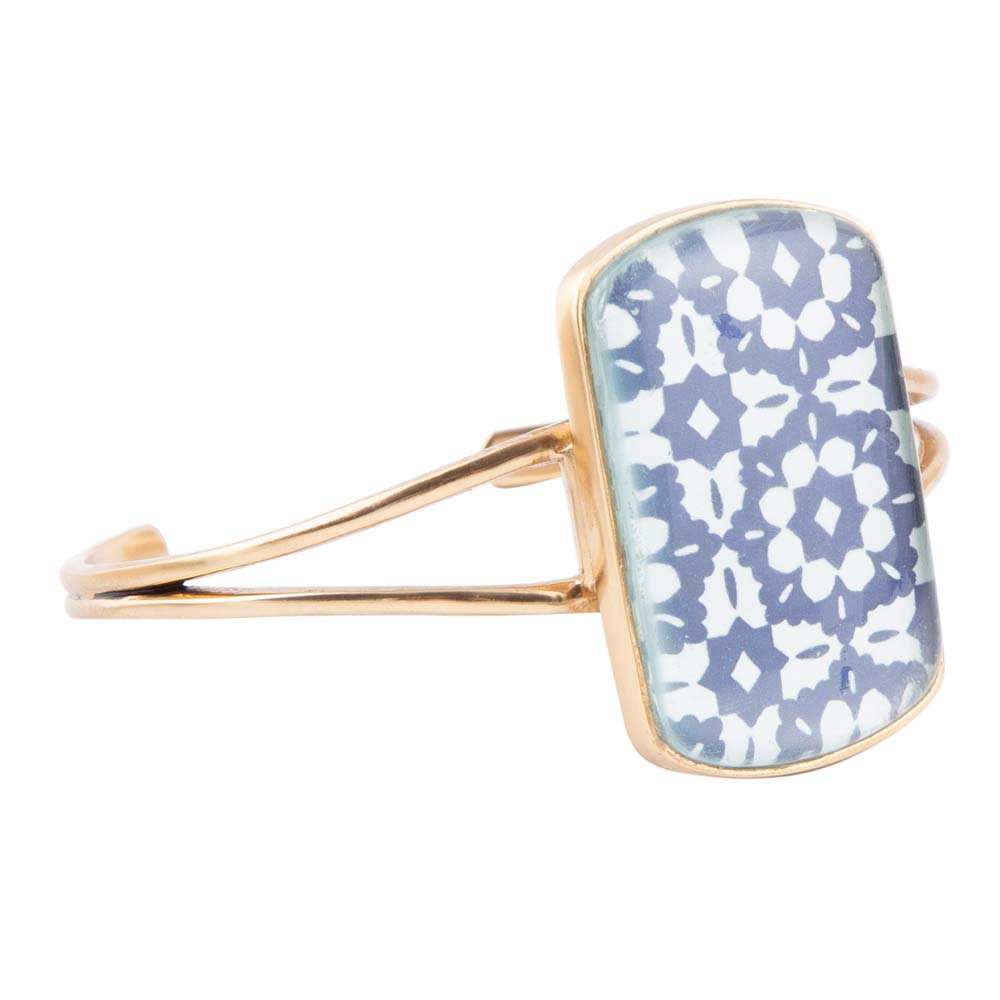 Santorini Cobalt Blue and White Golden Cuff Bracelet - Barse Jewelry - Flyclothing LLC