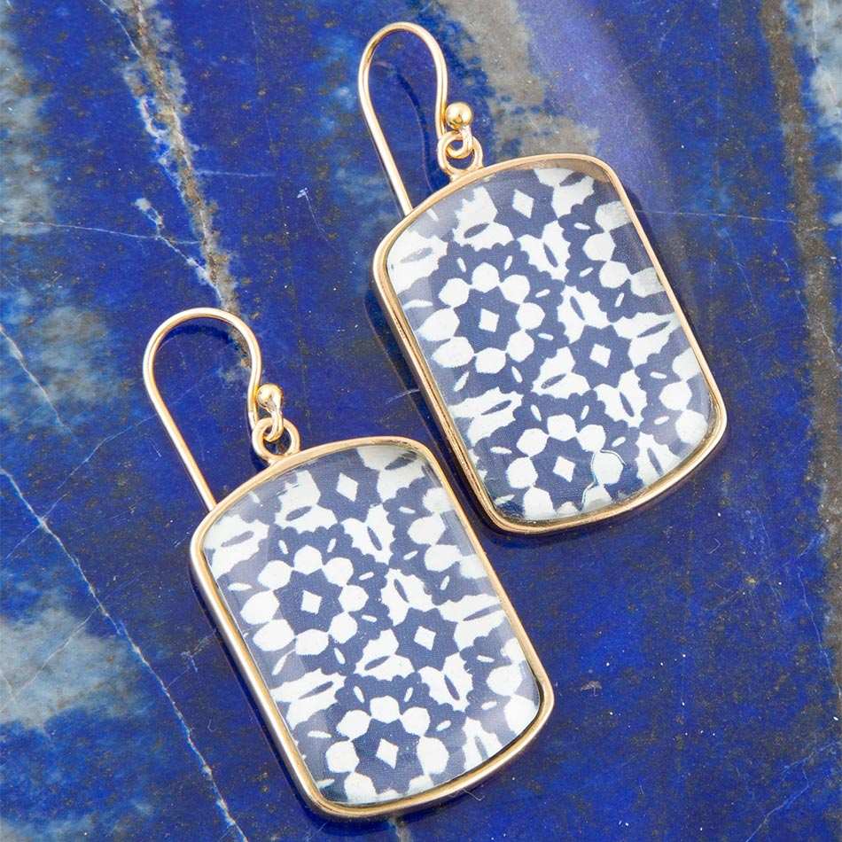 Santorini Cobalt Blue and White Golden Earrings - Barse Jewelry - Flyclothing LLC