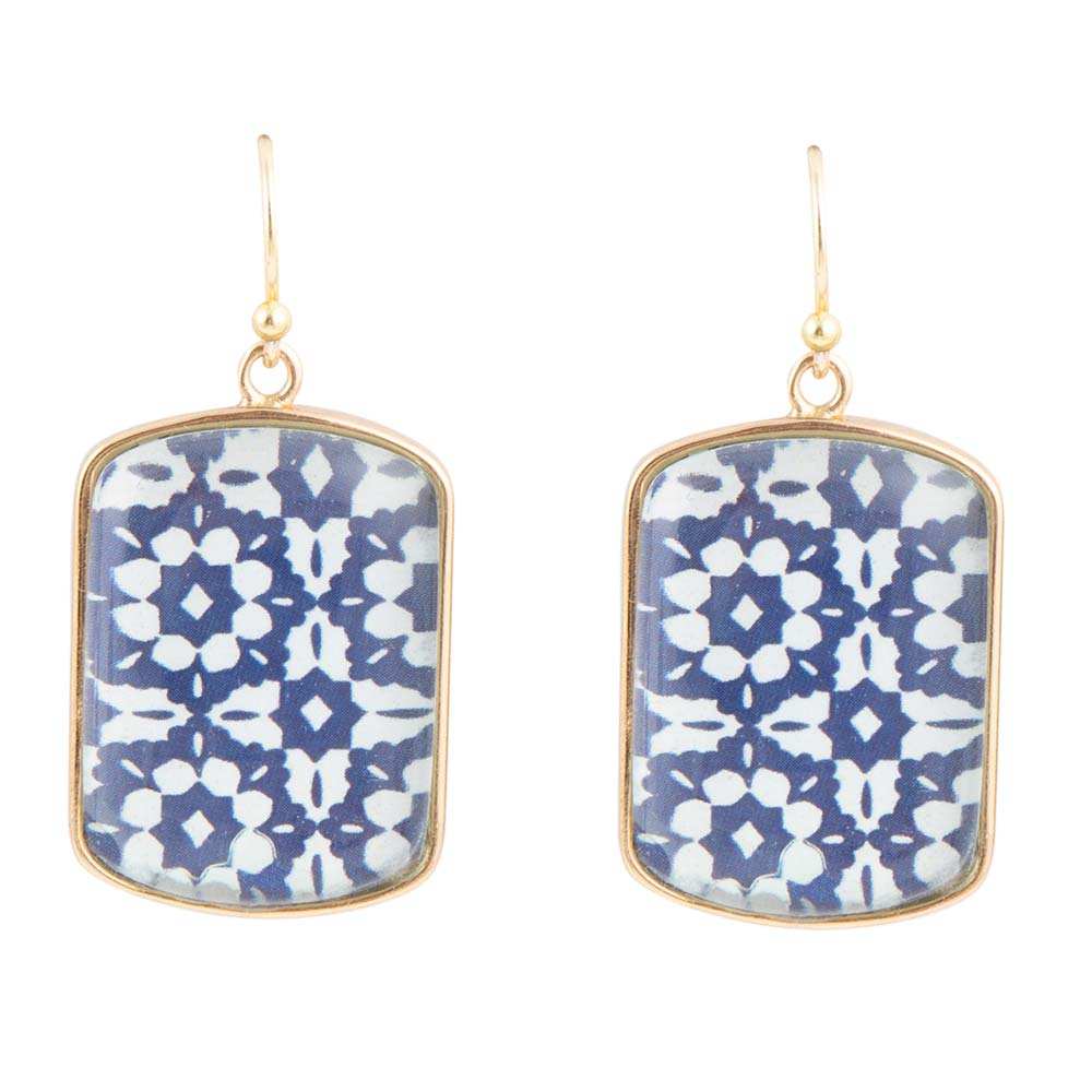 Santorini Cobalt Blue and White Golden Earrings - Barse Jewelry - Flyclothing LLC
