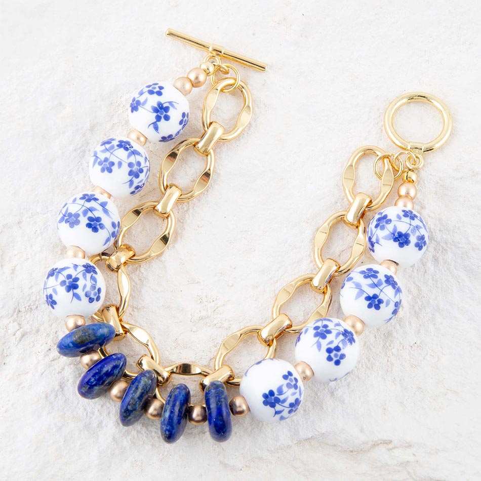 Santorini Cobalt Blue Lapis and Golden Bracelet - Barse Jewelry - Flyclothing LLC