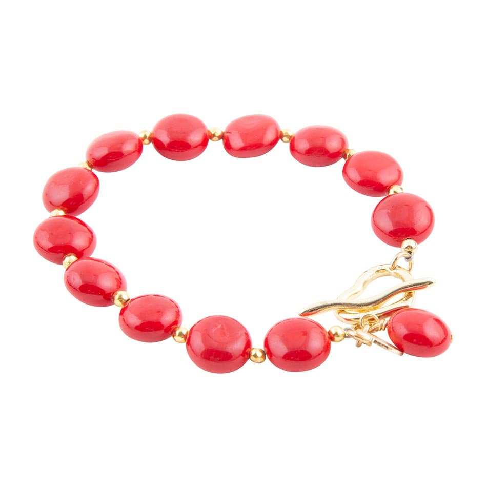 Scardale Red Shell Pearl Golden Toggle Bracelet - Barse Jewelry - Flyclothing LLC