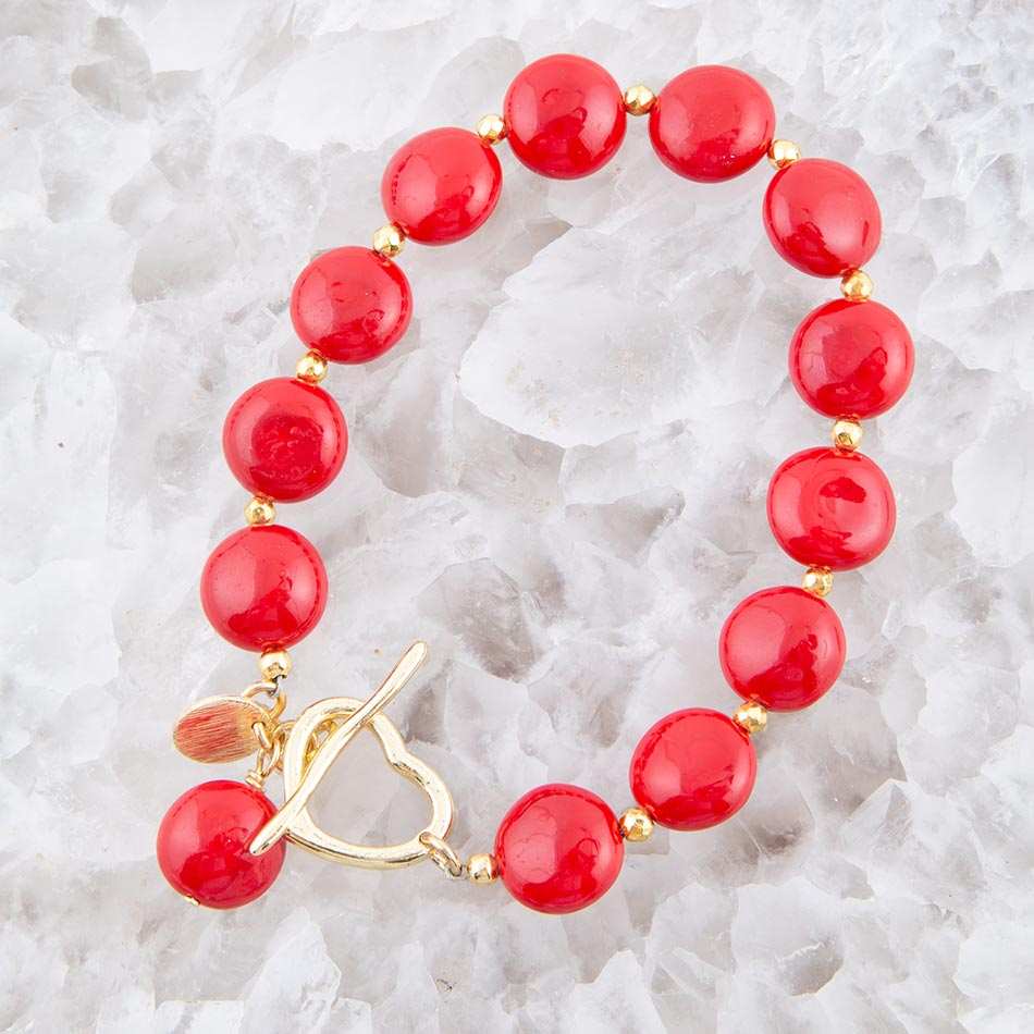 Scardale Red Shell Pearl Golden Toggle Bracelet - Barse Jewelry - Flyclothing LLC