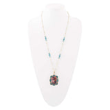 Scenic Red Florals Blue Apatite Golden Pendant Necklace - Barse Jewelry - Flyclothing LLC