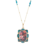 Scenic Red Florals Blue Apatite Golden Pendant Necklace - Barse Jewelry - Flyclothing LLC