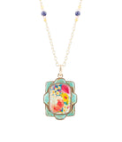 Scenic Floral and Blue Turquoise Golden Pendant Necklace - Barse Jewelry - Flyclothing LLC