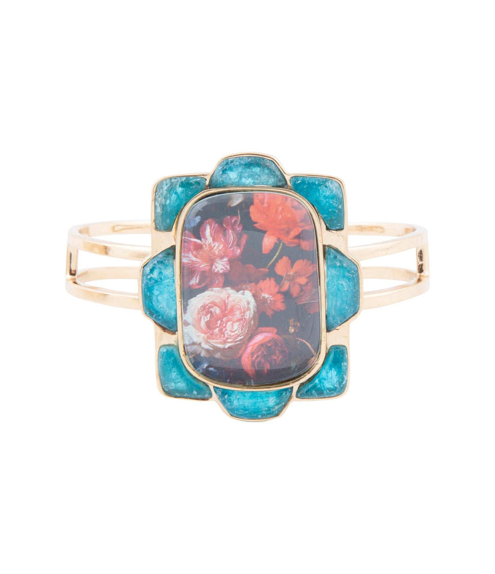 Scenic Red Floral Blue Apatite Golden Cuff Bracelet - Barse Jewelry - Flyclothing LLC
