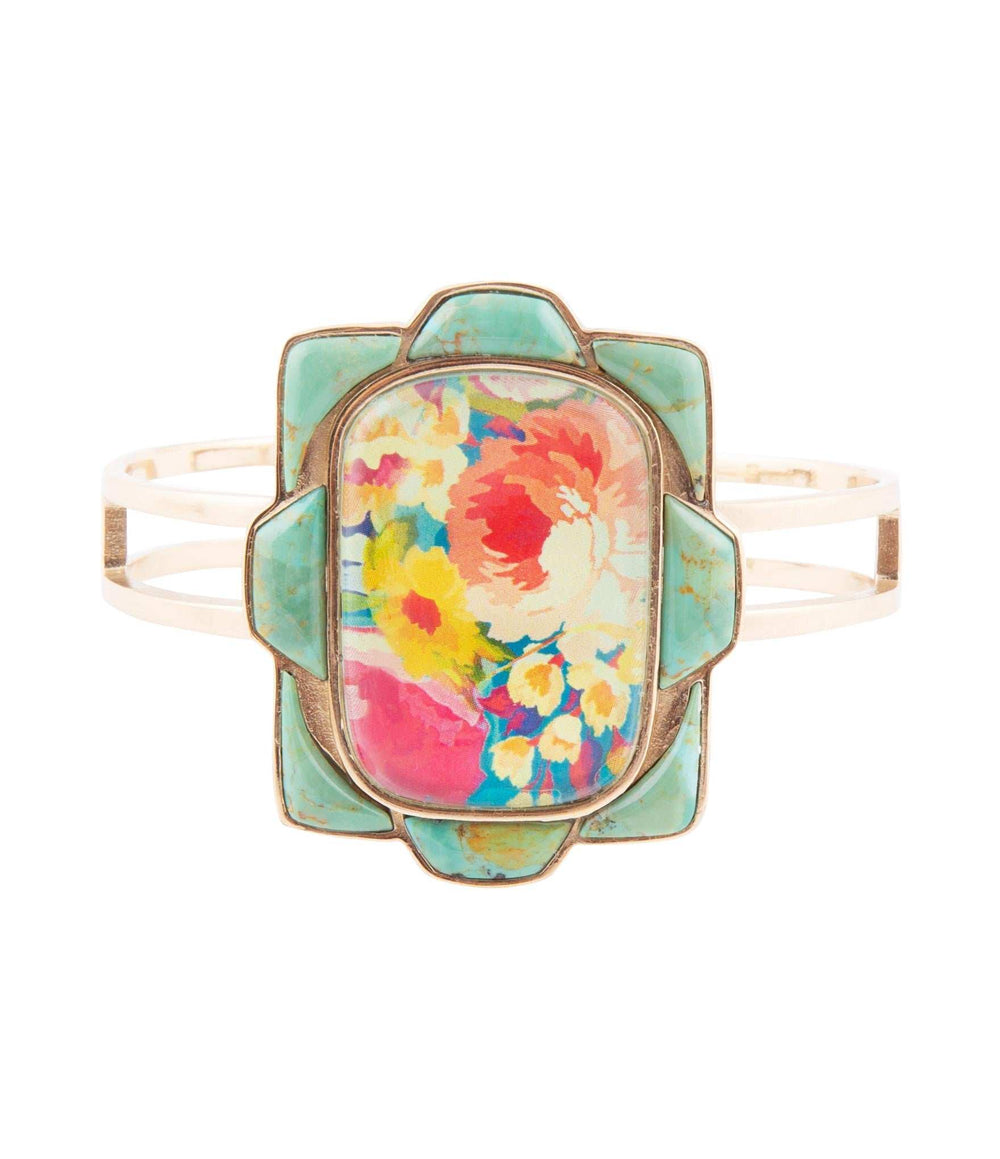 Scenic Floral Blue Turquoise and Golden Cuff Bracelet - Barse Jewelry - Flyclothing LLC