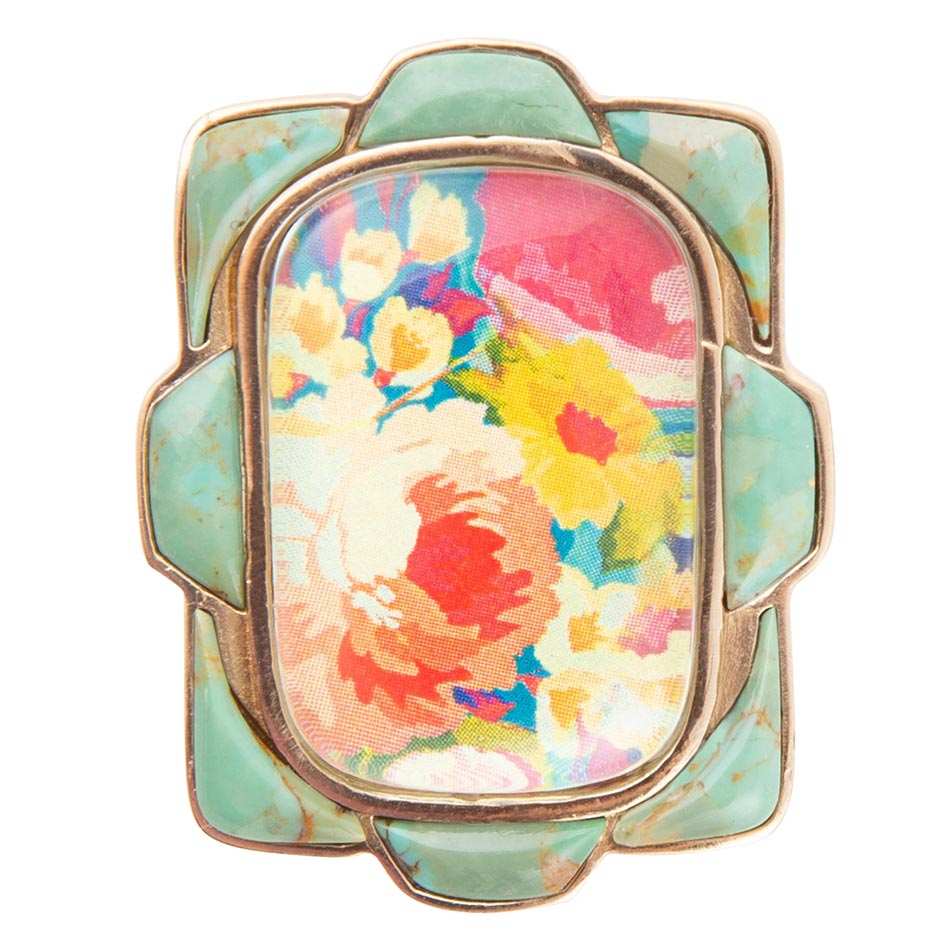 Scenic Floral Blue Turquoise Golden Ring - Barse Jewelry - Flyclothing LLC