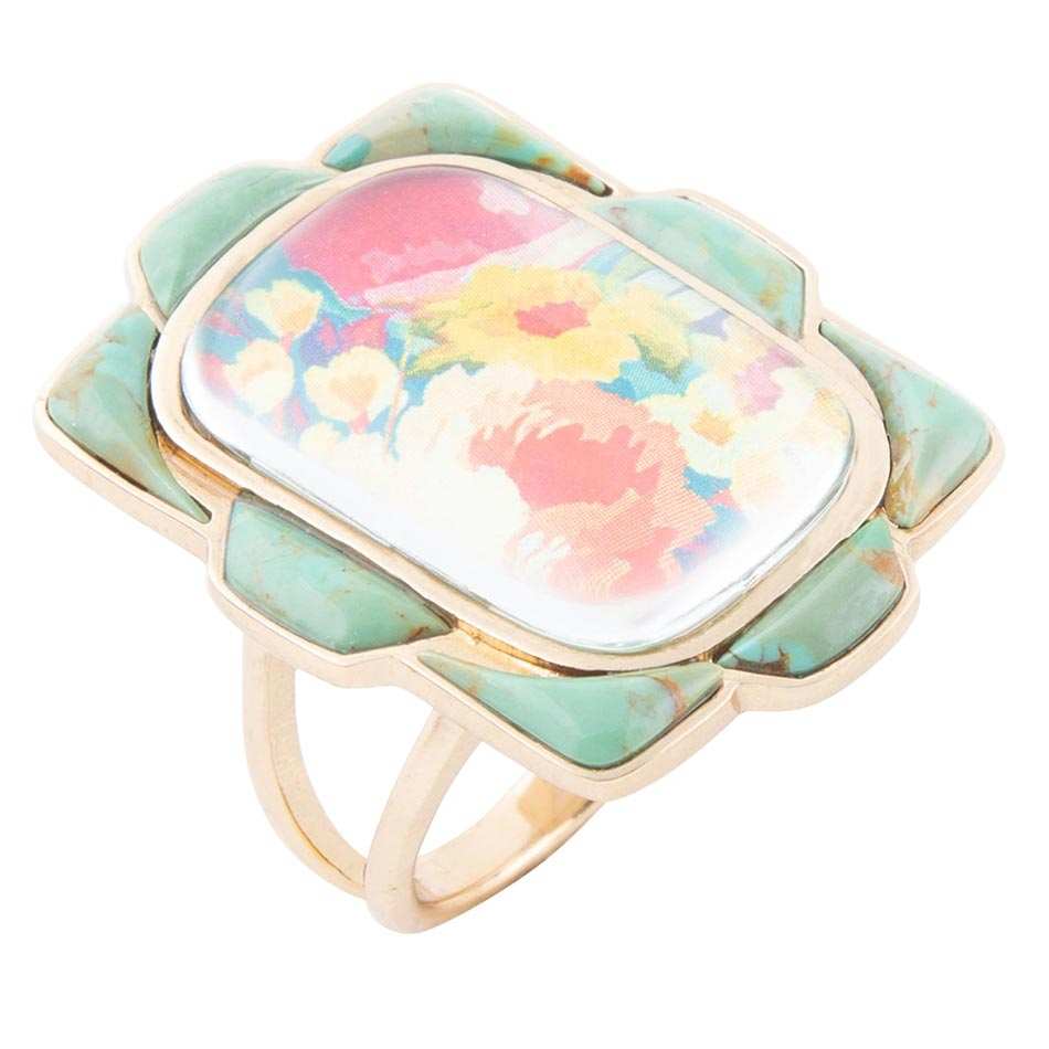 Scenic Floral Blue Turquoise Golden Ring - Barse Jewelry - Flyclothing LLC