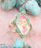 Scenic Floral Blue Turquoise Golden Ring - Barse Jewelry - Flyclothing LLC