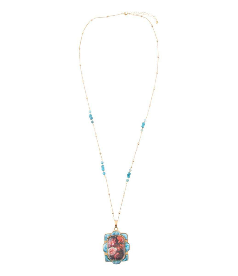 Scenic Red Florals Blue Apatite Golden Pendant Necklace - Barse Jewelry - Flyclothing LLC