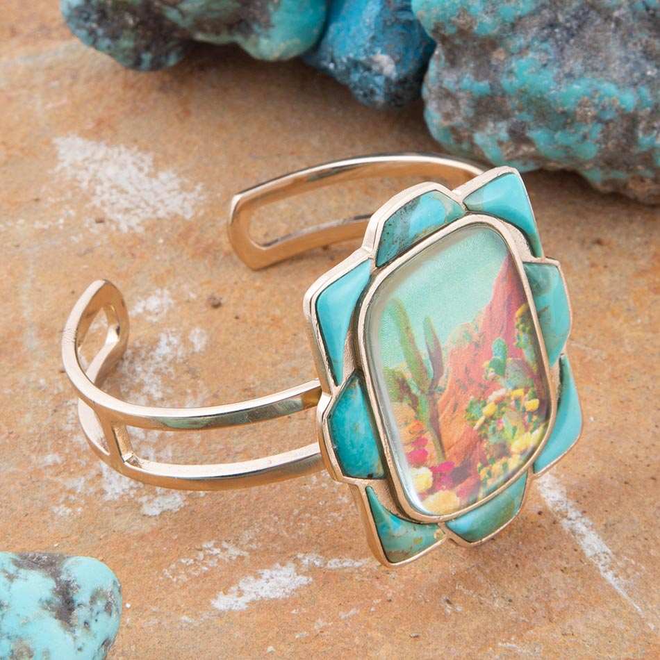 Scenic Sedona Blue Turquoise and Golden Cuff Bracelet - Barse Jewelry - Flyclothing LLC
