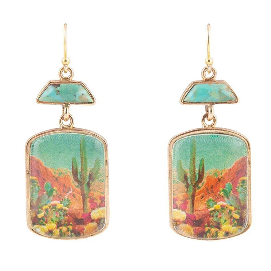 Scenic Sedona Desert Blue Turquoise Golden Drop Earrings - Barse Jewelry - Flyclothing LLC