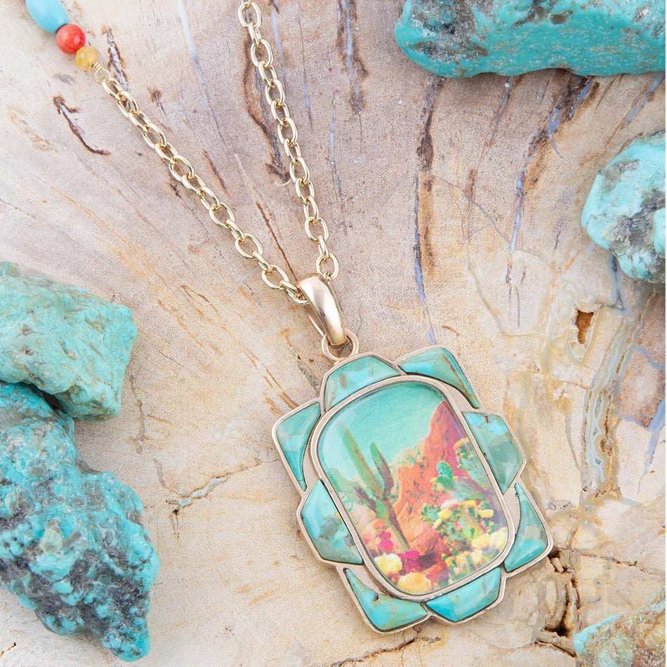 Scenic Sedona Desert Blue Turquoise Golden Pendant Necklace - Barse Jewelry - Flyclothing LLC