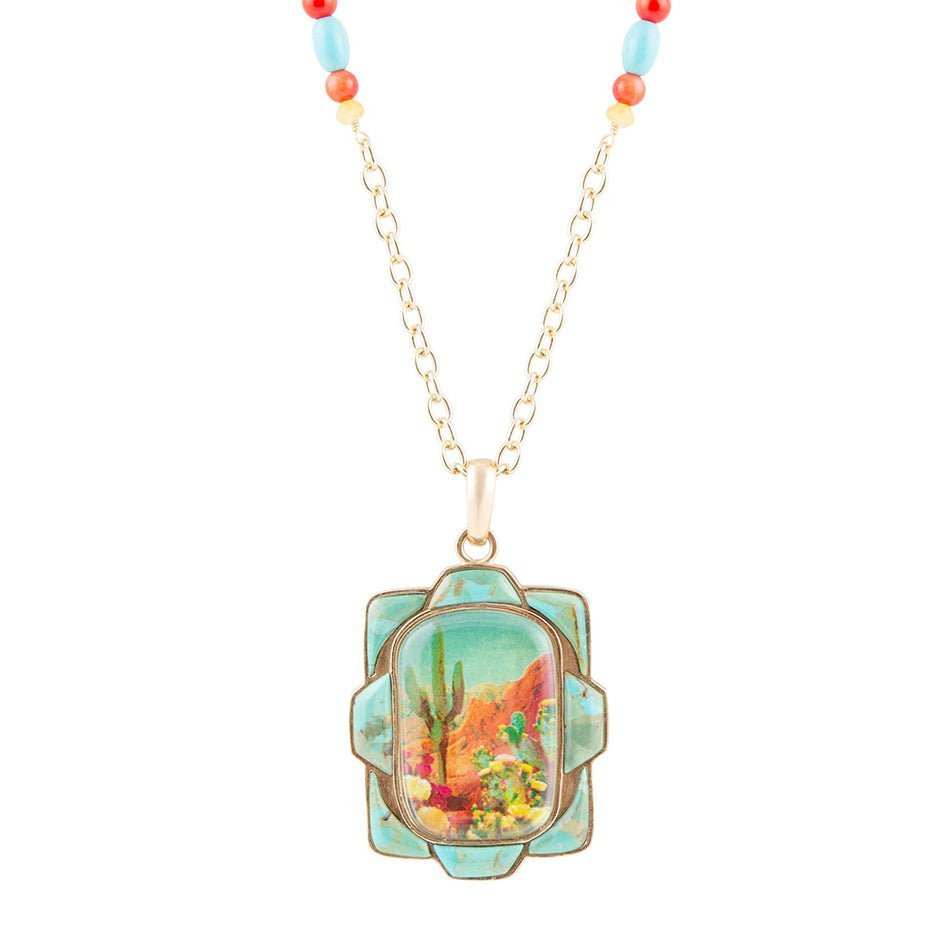 Scenic Sedona Desert Blue Turquoise Golden Pendant Necklace - Barse Jewelry - Flyclothing LLC