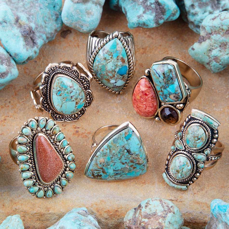 Sedona Blue Turquoise Orange Goldstone Golden Statement Ring - Barse Jewelry - Flyclothing LLC