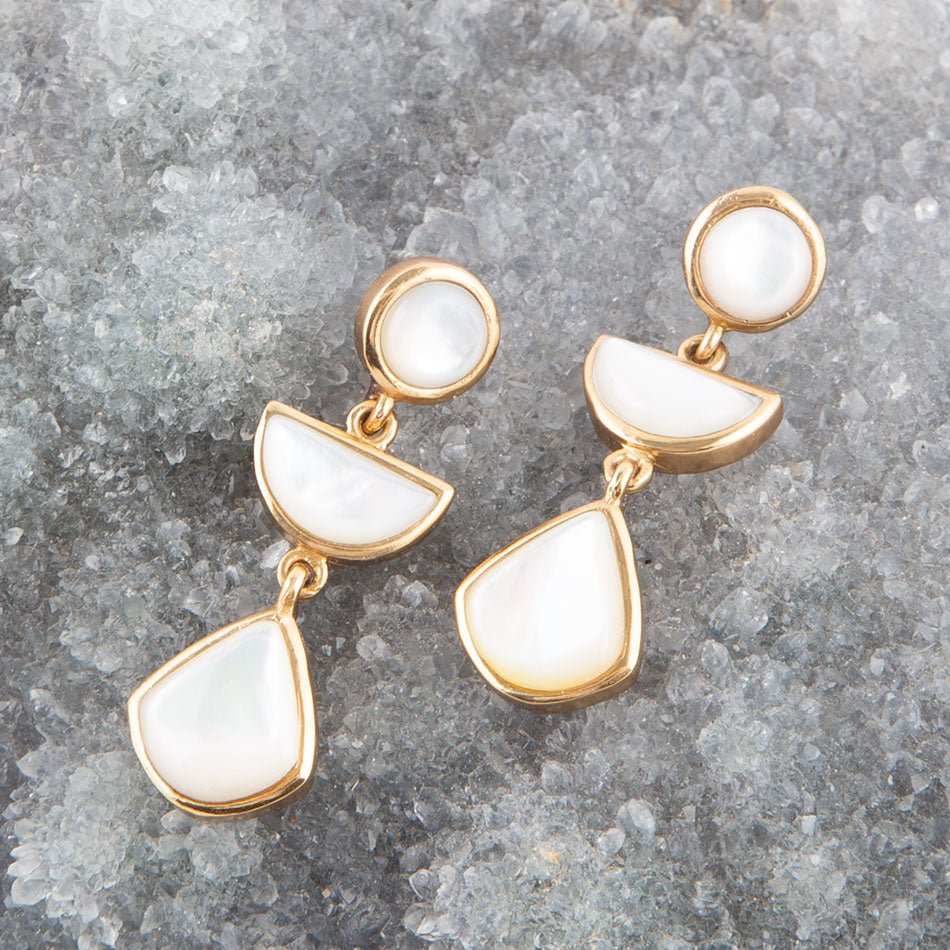 Shaped in White Mother of Pearl Golden Post Earrings - Barse Jewelry - Flyclothing LLC