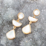 Shaped in White Mother of Pearl Golden Post Earrings - Barse Jewelry - Flyclothing LLC
