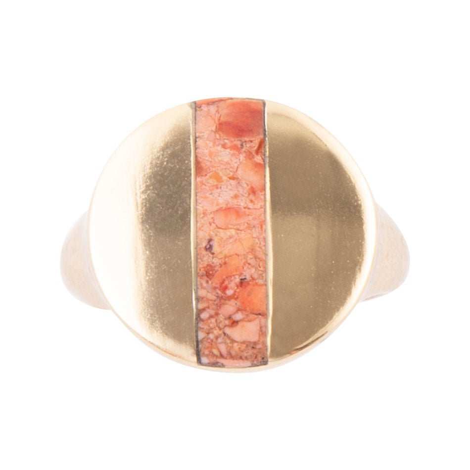 Signet Orange Sponge Coral and Golden Circle Ring - Barse Jewelry - Flyclothing LLC