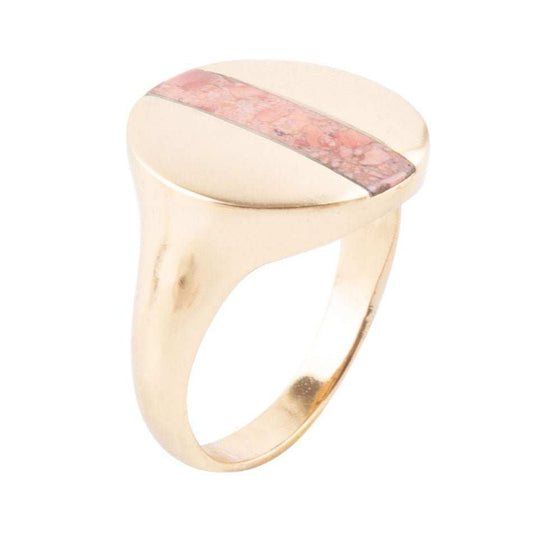 Signet Orange Sponge Coral and Golden Circle Ring - Barse Jewelry - Flyclothing LLC