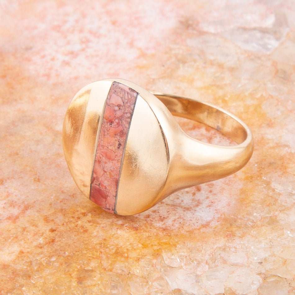 Signet Orange Sponge Coral and Golden Circle Ring - Barse Jewelry - Flyclothing LLC