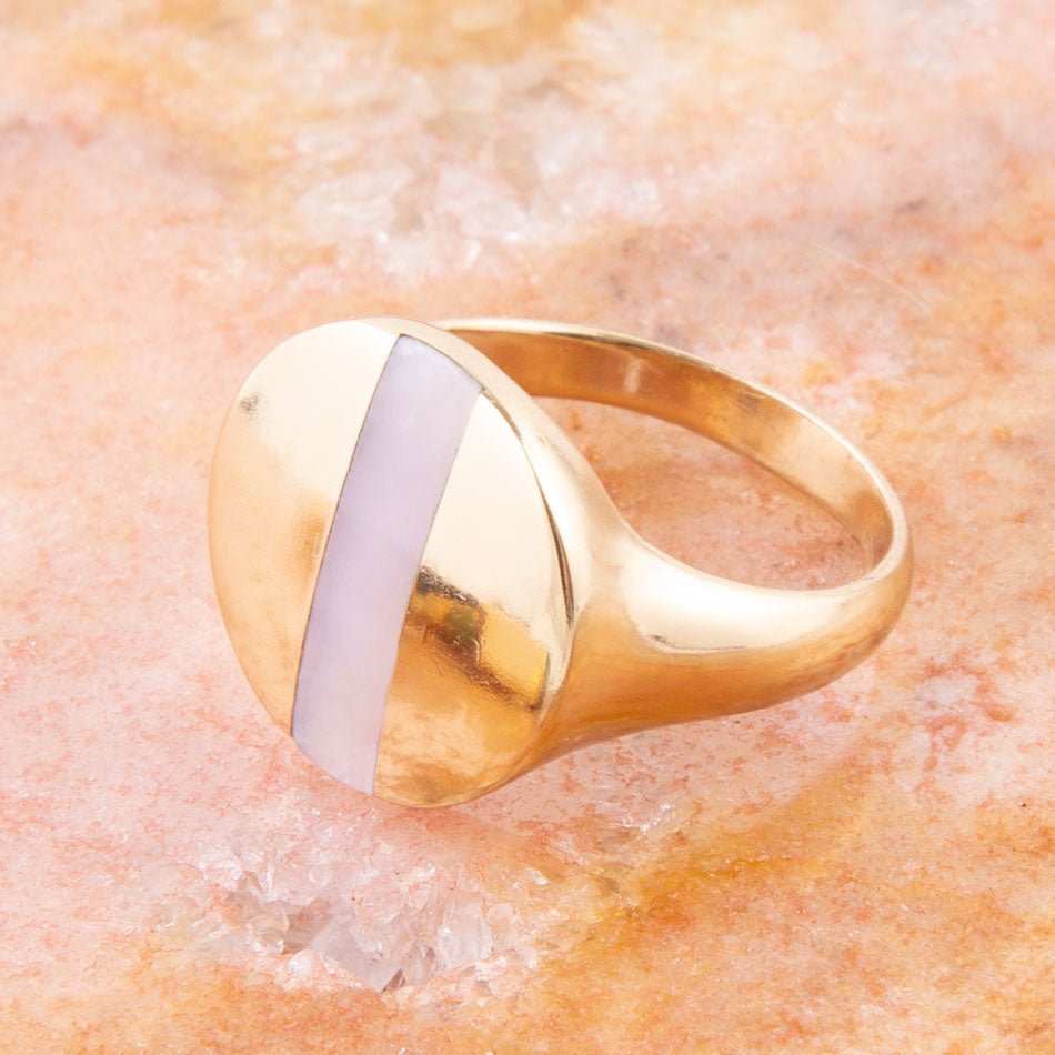 Signet Pink Opal and Bronze Circle Ring - Barse Jewelry - Flyclothing LLC