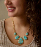 Slabs of Blue Turquoise Golden Statement Necklace - Barse Jewelry - Flyclothing LLC