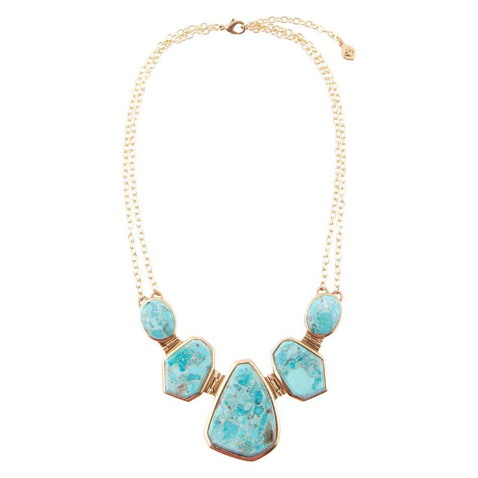 Slabs of Blue Turquoise Golden Statement Necklace - Barse Jewelry - Flyclothing LLC