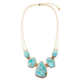 Slabs of Blue Turquoise Golden Statement Necklace - Barse Jewelry - Flyclothing LLC