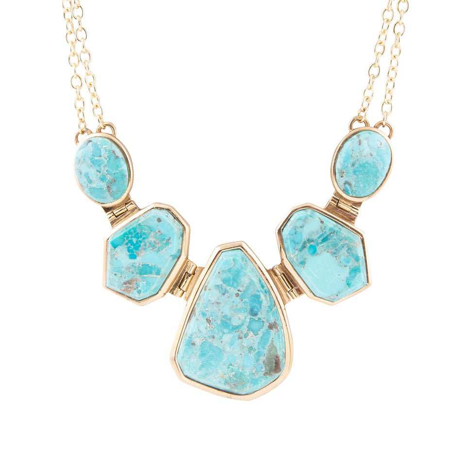 Slabs of Blue Turquoise Golden Statement Necklace - Barse Jewelry - Flyclothing LLC