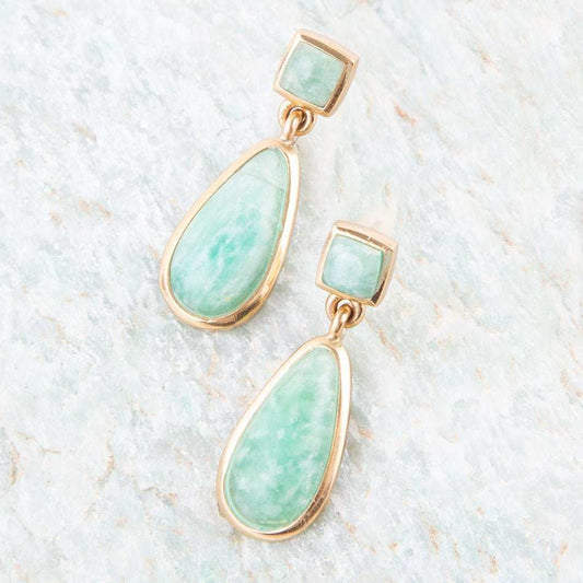 Smooth Green Amazonite and Golden Bronze Teardrop Earrings - Barse Jewelry - Flyclothing LLC